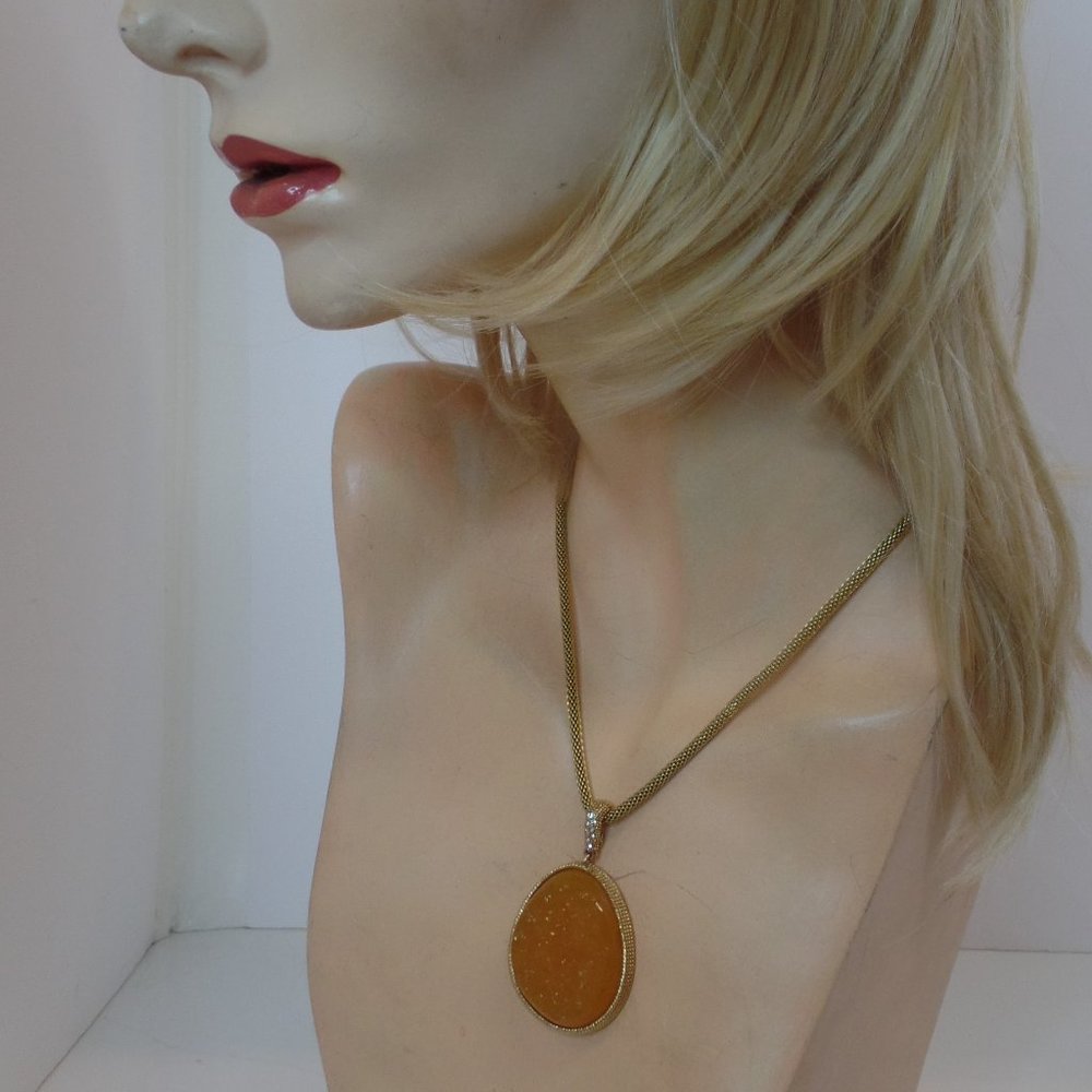 Wendy Williams (Stamped) Goldtone Adj 19" Chain & Orange Druzy Type Charm NWOT